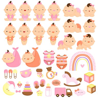 Şirin ve Basit Bebek Kızların Vektör Kümesi