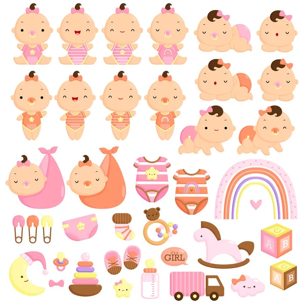 Şirin ve Basit Bebek Kızların Vektör Kümesi