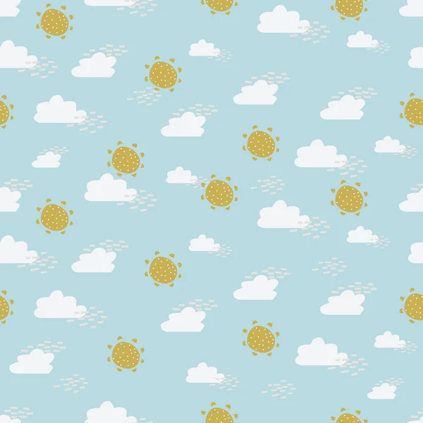 Ein Muster Aus Wolken Und Sonne Vor Blauem Hintergrund — Stockvektor