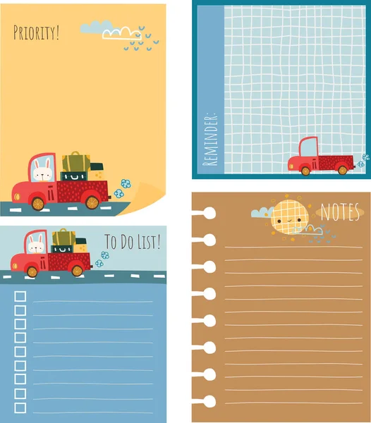 Cute Bunny Travelling Truck Notes Planner Stickers — Wektor stockowy
