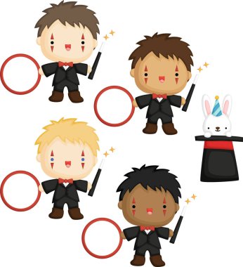 Şirin bir sihirbaz vektörü iş başında