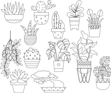 Siyah ve beyaz renklerde bir bitki vektörü