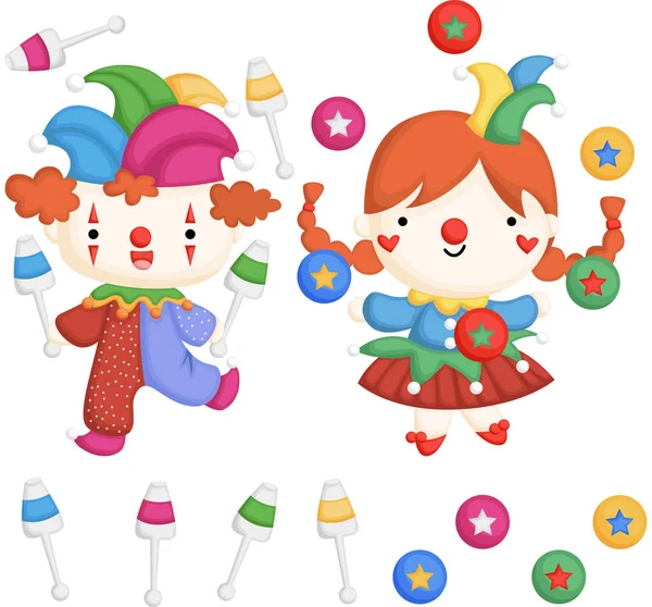 Vector Two Cute Clowns — Stock Vector