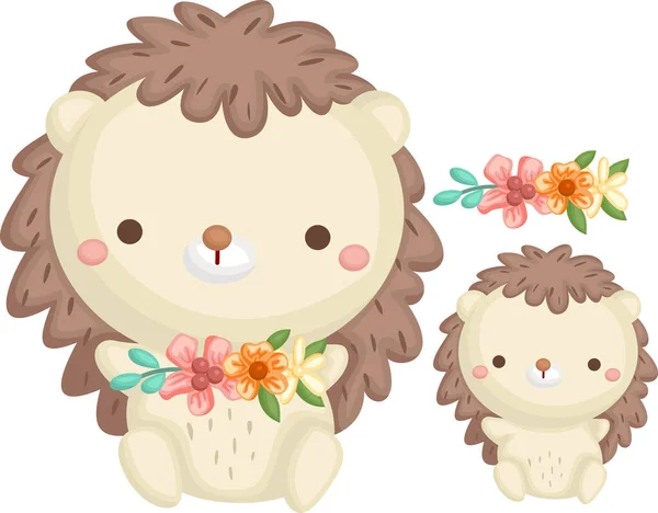 Vector Cute Hedgehog Flower Wreath — ストックベクタ