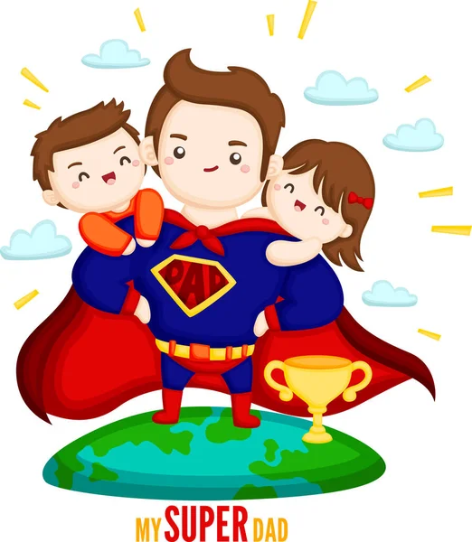 Vector Superdad His Kids — Image vectorielle