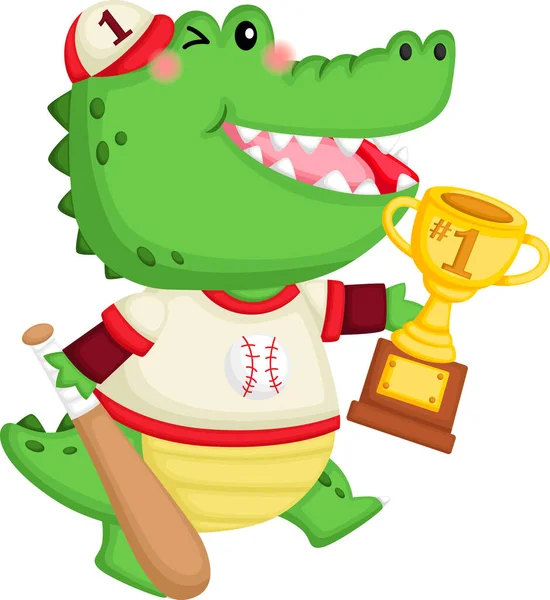 Vector Crocodile Holding Trophy Baseball Bat — ストックベクタ