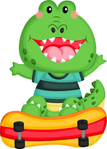 Vector Crocodile Playing Skateboard — Stock Vector