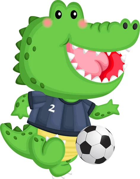 Vector Crocodile Playing Football Soccer — Image vectorielle