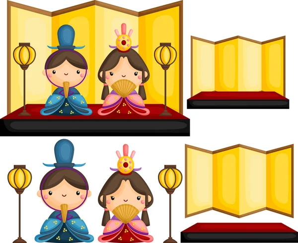 可爱的日本公主和王子的载体 — 图库矢量图片