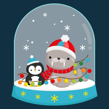 Kar küresinin içindeki sevimli bir deniz aslanının vektörü.