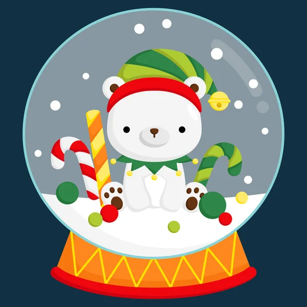 Vector Cute Polar Bear Snow Globe — 图库矢量图片