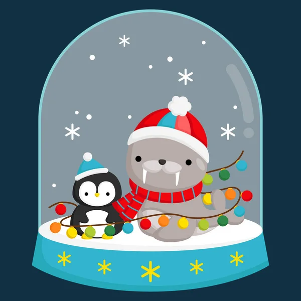 Vector Cute Sea Lion Snow Globe — Vector de stock