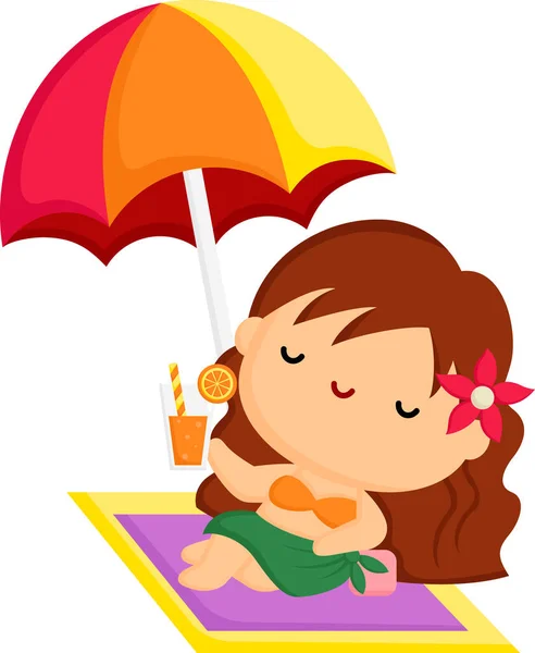 Vector Girl Relaxing Beach Umbrella — 스톡 벡터