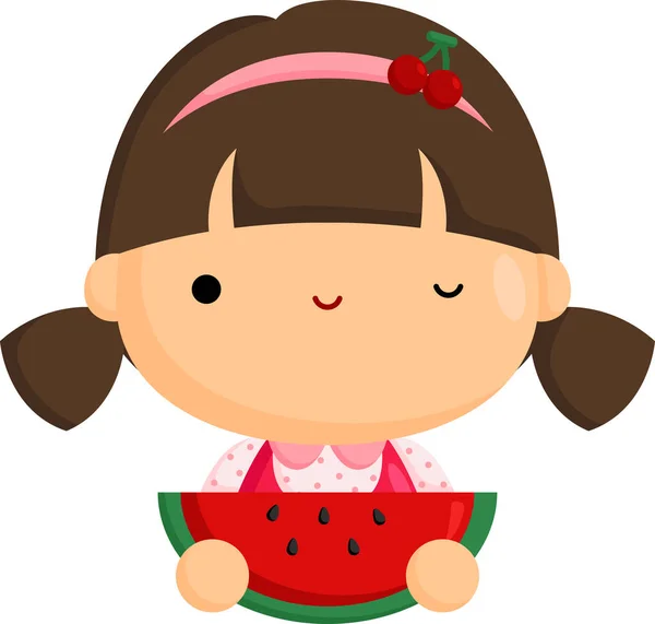 Vector Girl Ready Eat Watermelon — Vettoriale Stock