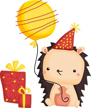 a vector of a cute hedgehog celebrating a birthday