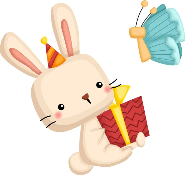 Vector Cute Rabbit Holding Birthday Present —  Vetores de Stock