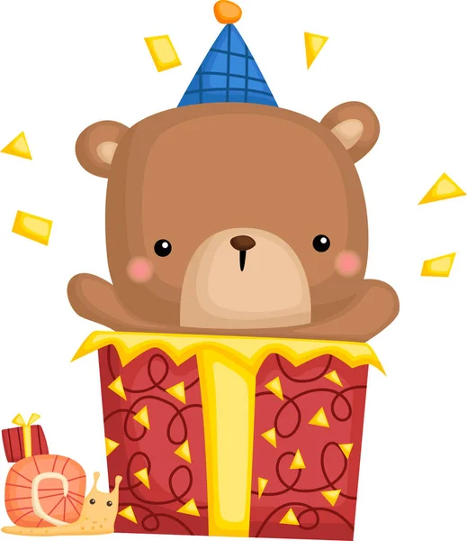 Vector Bear Coming Out Birthday Present — Stockvector