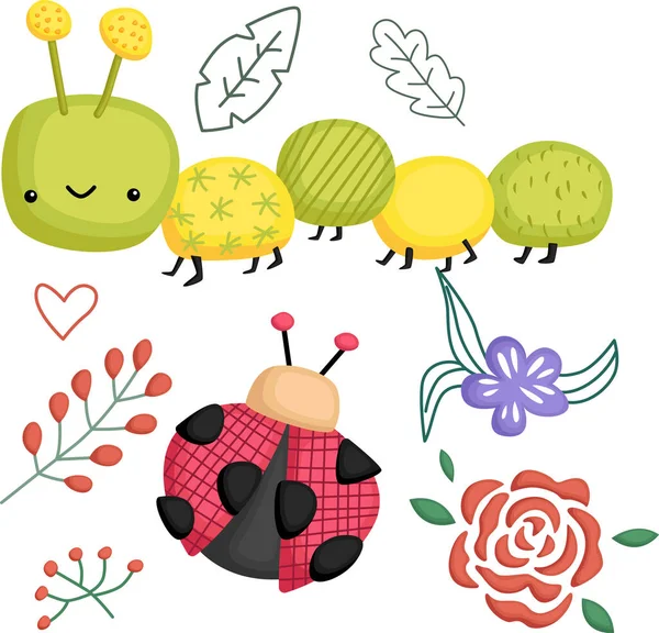 Vector Cute Caterpillar Ladybug — 스톡 벡터