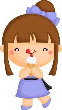 Tatlı bir kız ve dondurmasının vektörü.