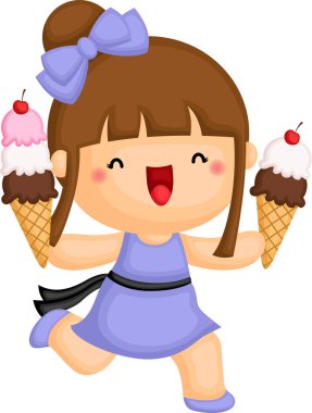 Tatlı bir kız ve dondurmasının vektörü.