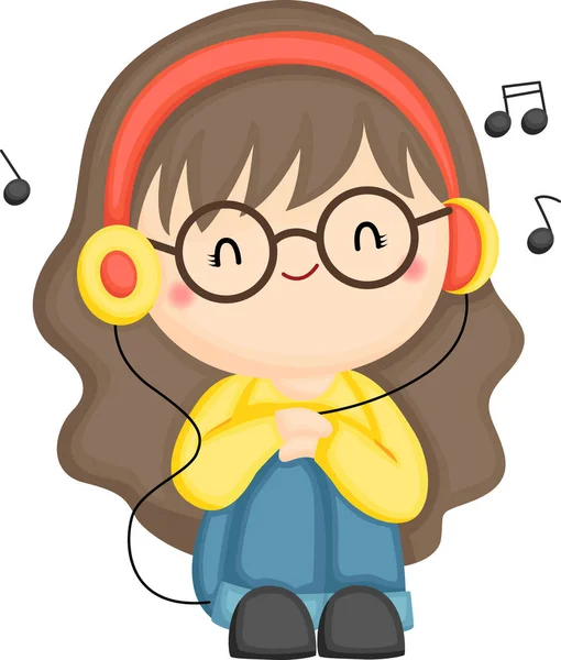 Vector Una Chica Escuchando Música Usando Auricular — Archivo Imágenes Vectoriales
