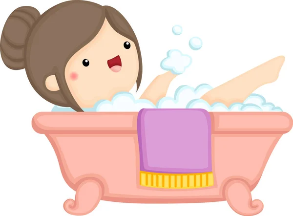 Ein Vektor Einer Frau Einer Badewanne — Stockvektor