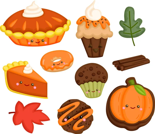 Vector Many Types Food Made Pumpkin — Stock Vector