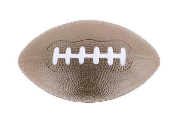 A football or rugby ball soft toy. Isolated on white.