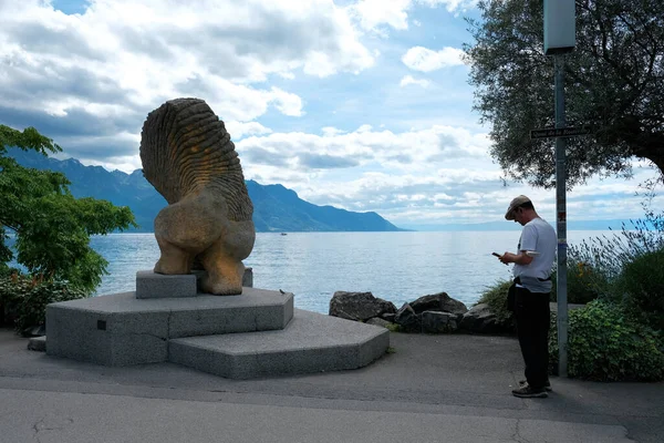 Montreux Suíça Julho 2021 Tempo Livre Costa Lago Leman Genebra — Fotografia de Stock