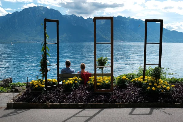 Tempo Livre Costa Lago Leman Genebra Montreux Suíça — Fotografia de Stock