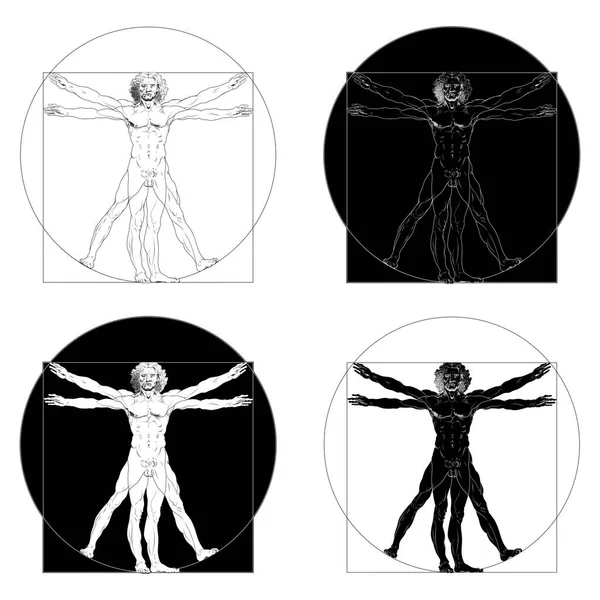 Vitruvian Man Vektör Tasarımı Orijinal Eseri Leonardo Vinci Siyah Beyaz — Stok Vektör
