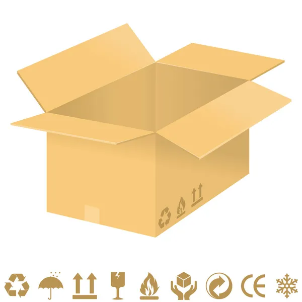 Diseño Vectorial Caja Cartón Con Símbolos Embalaje — Archivo Imágenes Vectoriales