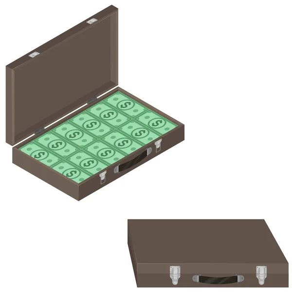 Vector Design Money Briefcase Isometric Style — Stock Vector