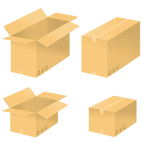 パッケージ記号付き段ボール箱のベクトルデザイン — ストックベクタ