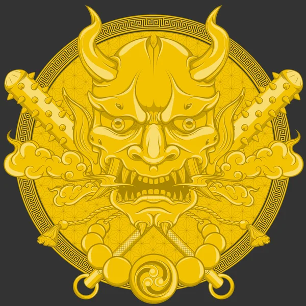 Дизайн Маски Хання Японский Демон Канабо Символом Томоэ — стоковый вектор