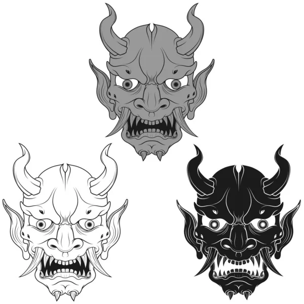 Hannya Mask Vektor Design Japanska Demon Oni — Stock vektor