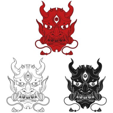Vektör illüstrasyonu Hannya Kabuki maskesi, Japon Oni İblisi