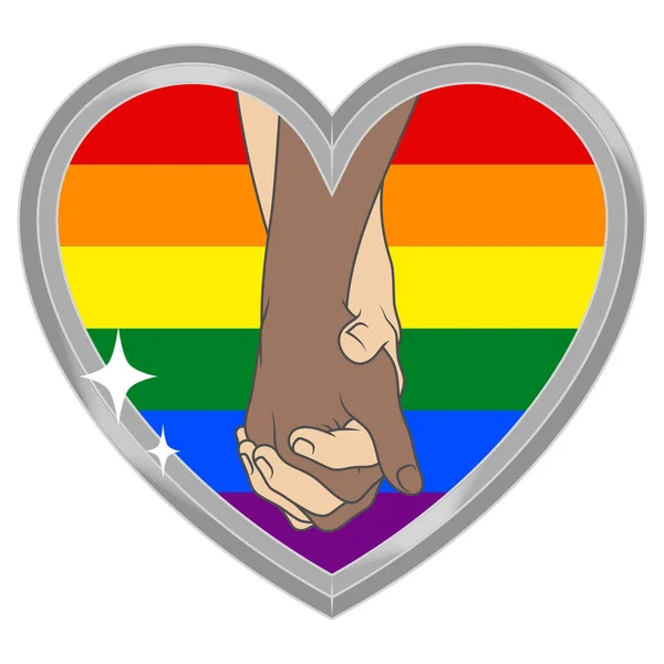 Kalbin içinde iki kolun vektör tasarımı, LGBT gay gururu renginde bir kalbin içinde el ele tutuşan çift.