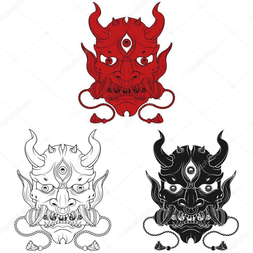 Ilustración vectorial máscara de Hannya kabuki, Oni Demon japonés 2023