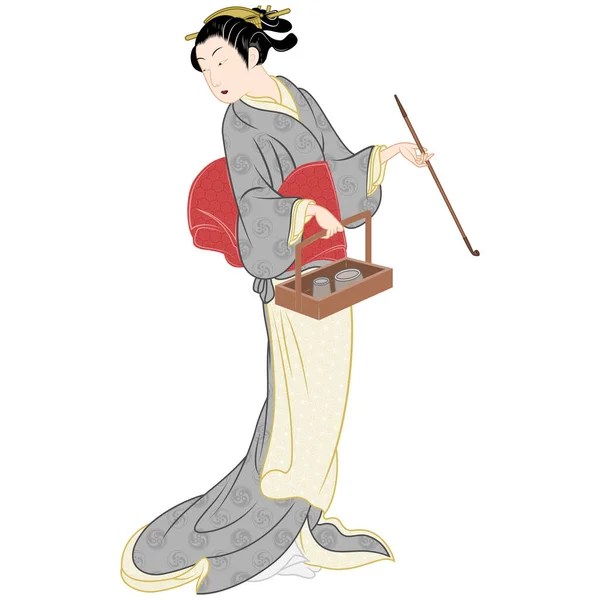 Kimono giyen Japon kadın, geleneksel Japon elbise tasarımında geyşa.