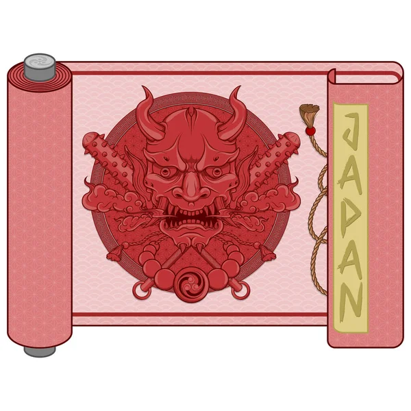 Ιαπωνικό Παραδοσιακό Scroll Vector Design Demon Oni Hannya Στυλ — Διανυσματικό Αρχείο