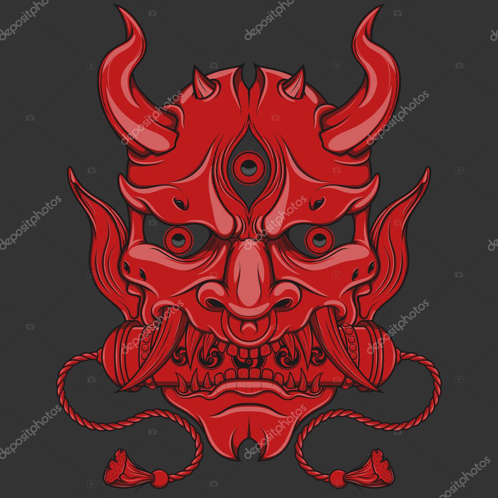 Ilustración vectorial máscara de Hannya kabuki, Oni Demon japonés 2022