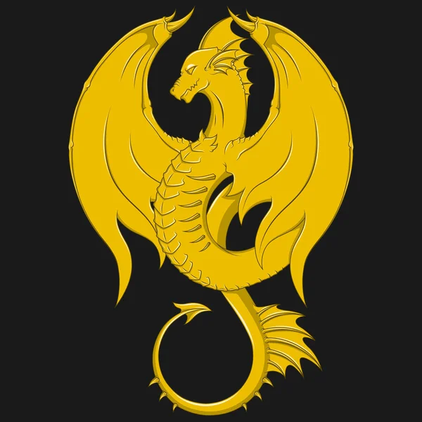 Diseño Vector Dragón Occidental Con Alas Dragón Dorado Con Fondo — Vector de stock