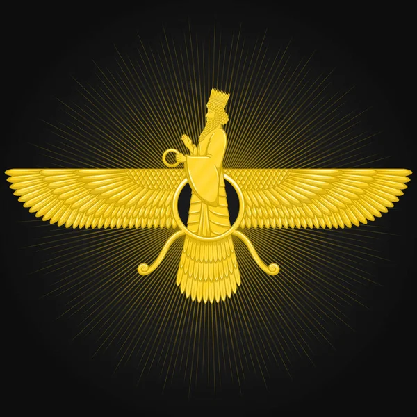 Vector Ontwerp Van Symbol Van Zoroastrianism Gouden Kleur Faravahar Symbool — Stockvector