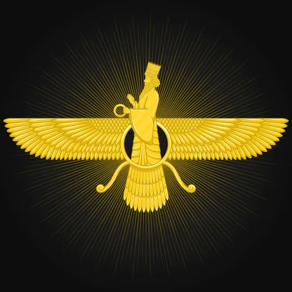 Altın rengi Zoroastrianizm Sembolü 'nün vektör tasarımı, altın rengi Faravahar sembolü