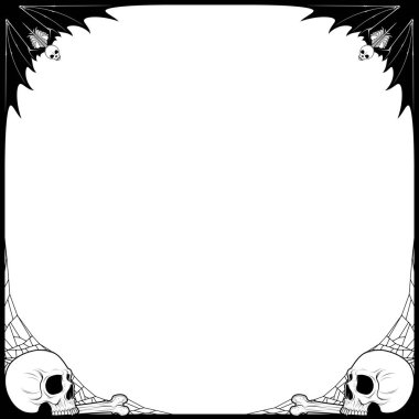 Yarasa ve kafataslarıyla cadılar bayramı tarzında fotoğraf çerçevesinin vektör tasarımı