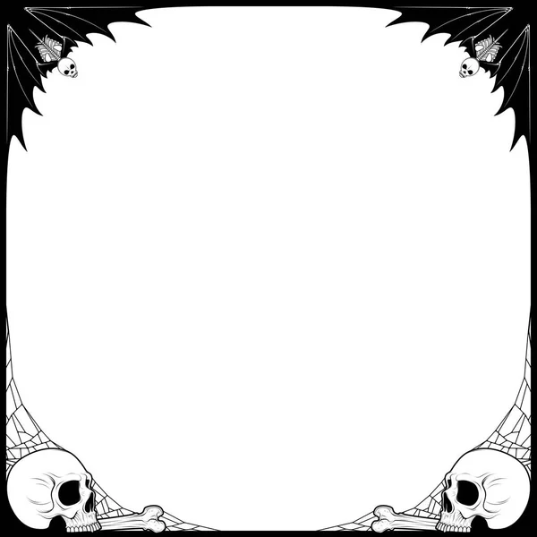 Vector Design Photo Frame Halloween Style Bat Skulls — Stock Vector