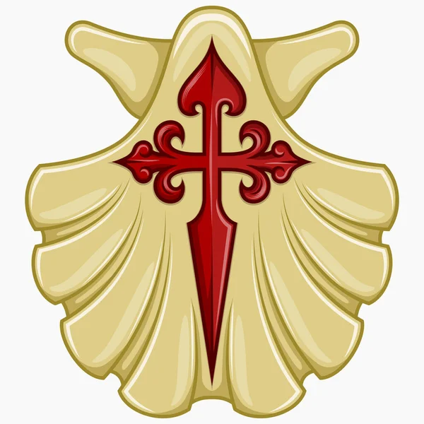 Marian shell vector design with the cross of the apostle Santiago, symbol of the Camino de Santiago de Compostela, cross of the order of Santiago