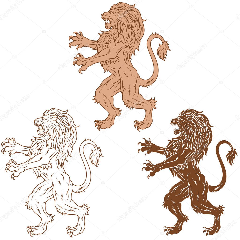 Rampant Lion vector design used as a heraldic symbol in the European Middle Ages