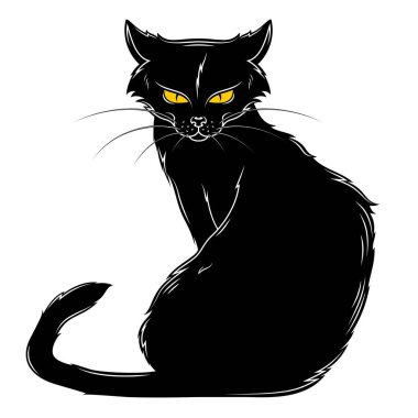 Black cat vector design, unlucky black cat, witch mascot on Halloween. clipart